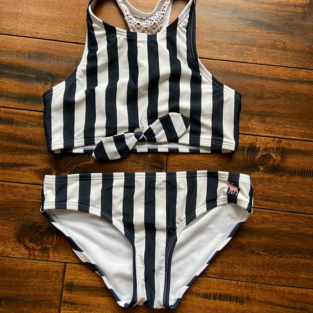White and Navy Blue Abercrombie Kids Bikini Set